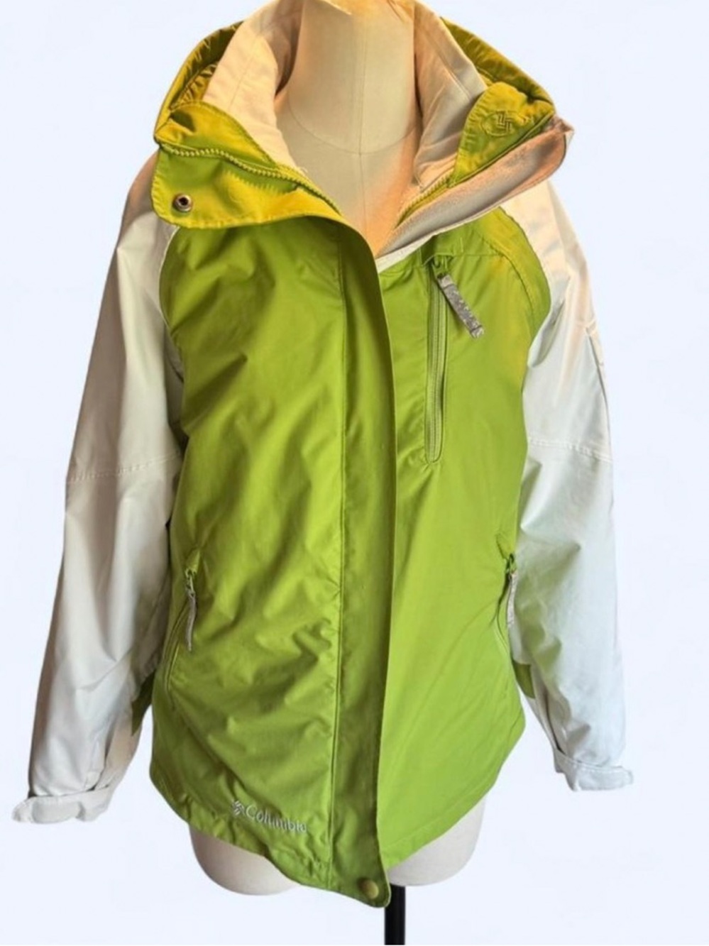 Columbia Core Interchange ski jacket bright green and white colorway size sm